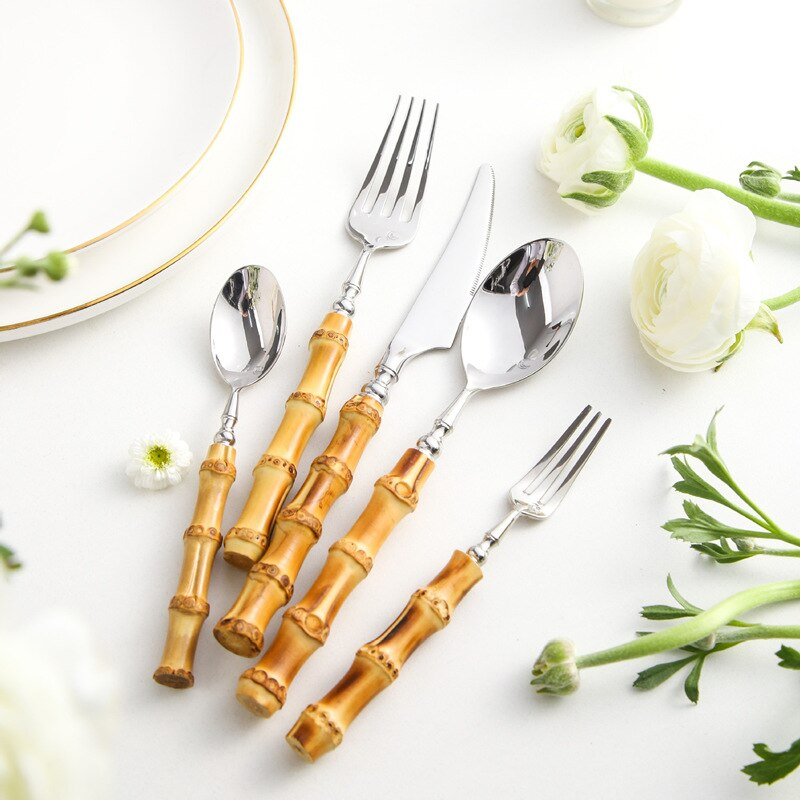Přírodní bambusová sada příborů pro každodenní stolování a domácí jídla