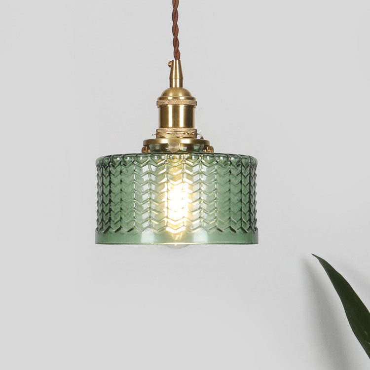 Antique Brass Glass Pendant Light With Round Shade Design