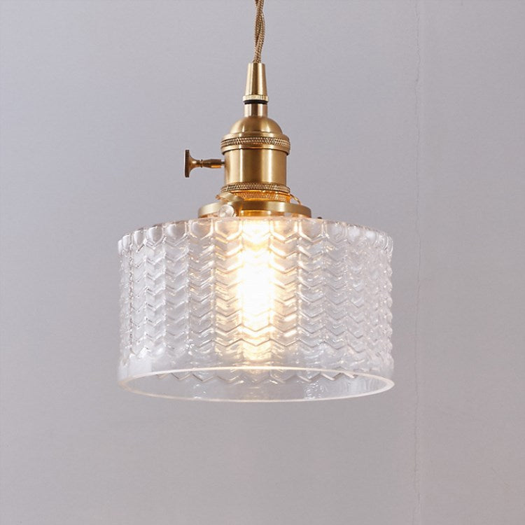 Antique Brass Glass Pendant Light With Round Shade Design