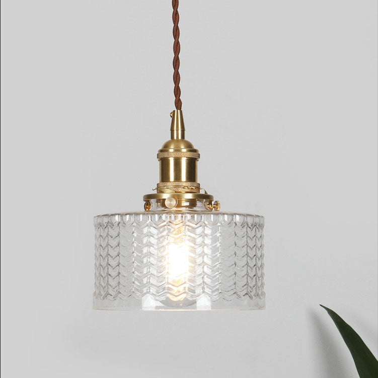 Antique Brass Glass Pendant Light With Round Shade Design