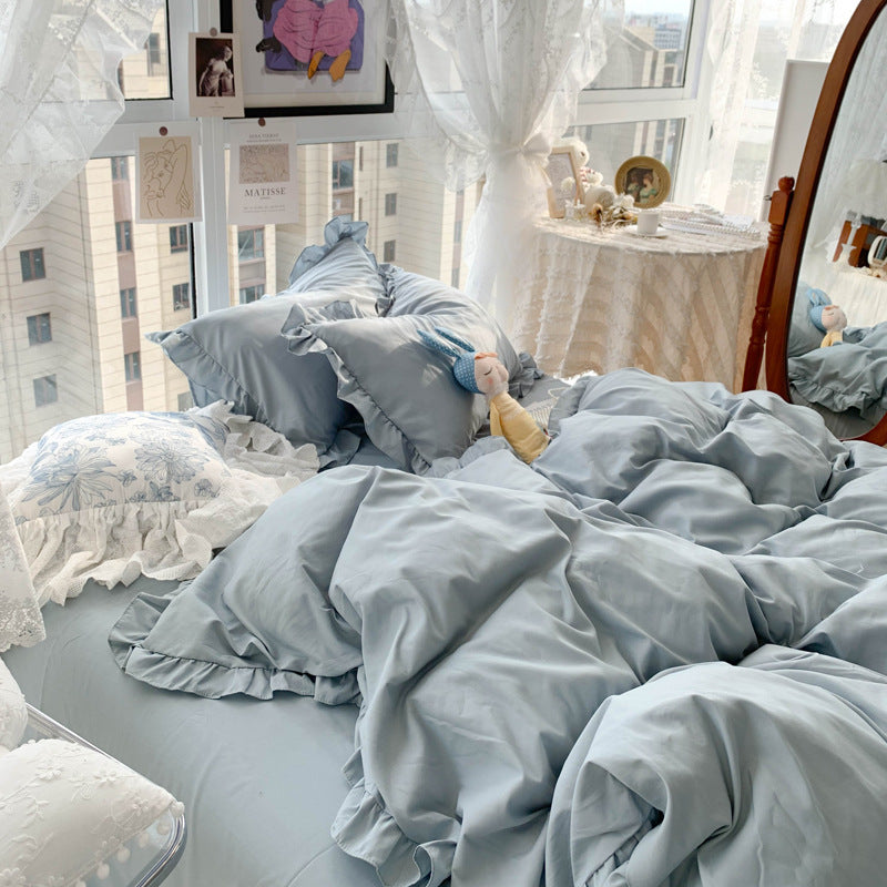 Candy Colored Bedsheet Set With Elegant Ruffle Trim For Your Bedroom