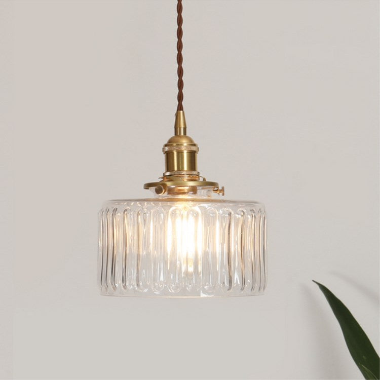 Antique Brass Glass Pendant Light With Round Shade Design