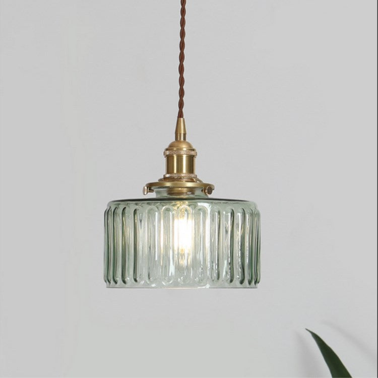 Antique Brass Glass Pendant Light With Round Shade Design