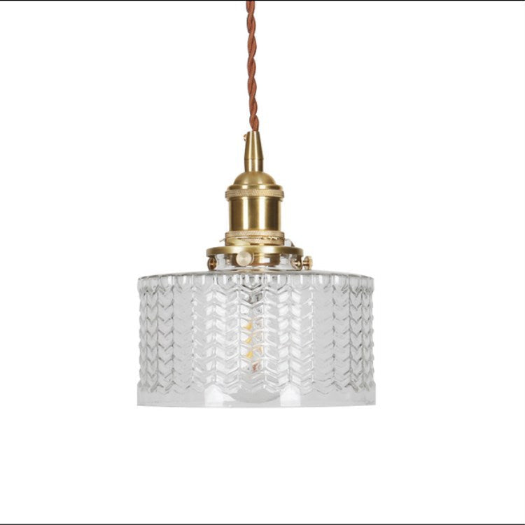 Antique Brass Glass Pendant Light With Round Shade Design