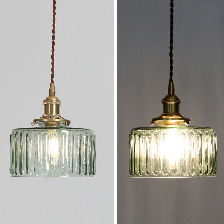 Antique Brass Glass Pendant Light With Round Shade Design