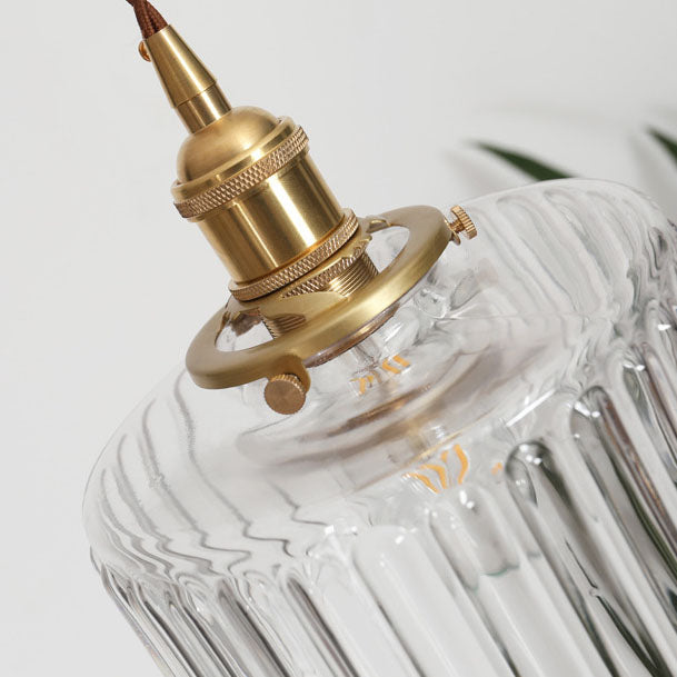 Antique Brass Glass Pendant Light With Round Shade Design