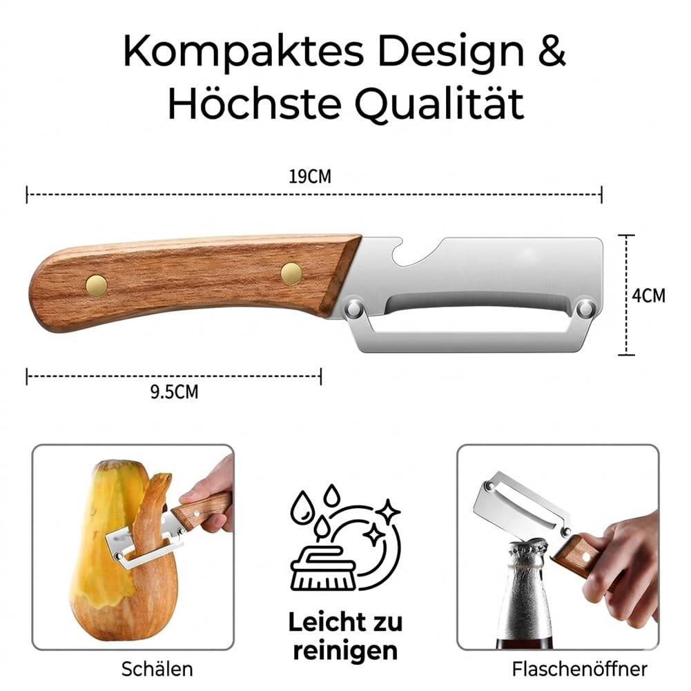 3 az 1-ben konyhai késkészlet, 5 darabos multifunkcionális konyhai eszköz fa nyéllel, hámozáshoz, vágáshoz, nyitáshoz, rozsdamentes acél kések, professzionális.