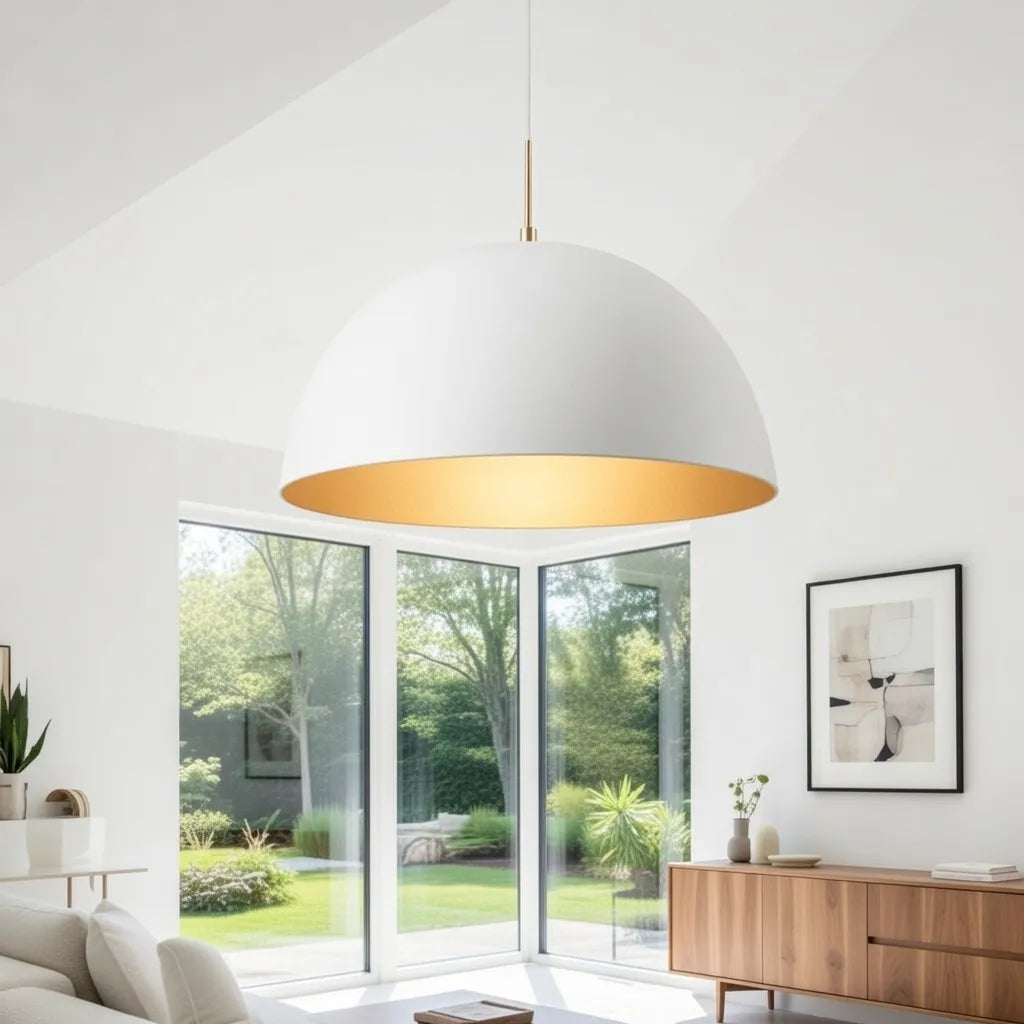 Moderní minimalistické závěsné světlo s bílým kloboukem a jedním světlem