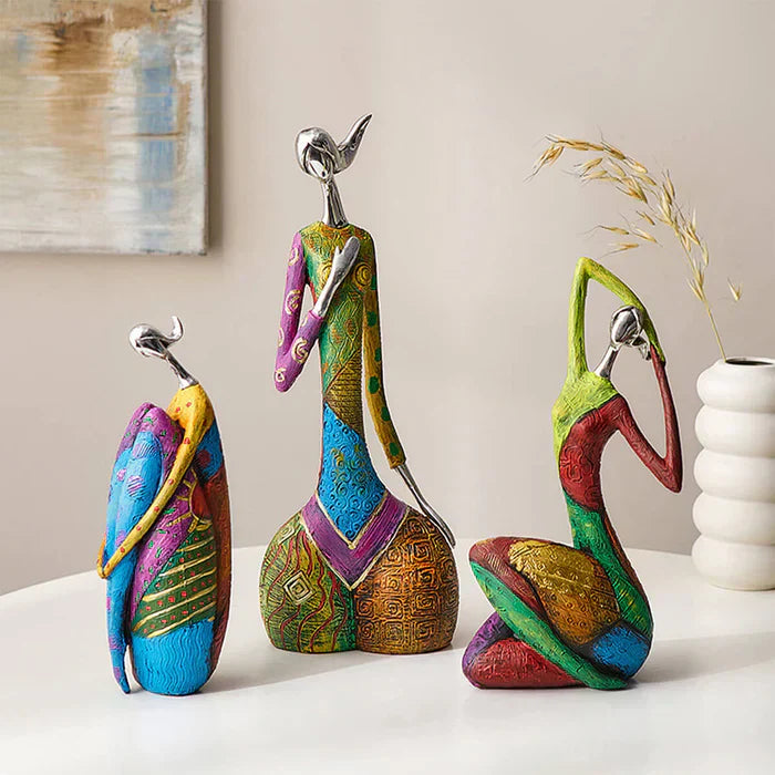 Colorful Handmade Resin Sculpture Of A Feminine Figure In Abstract Living Room Decor