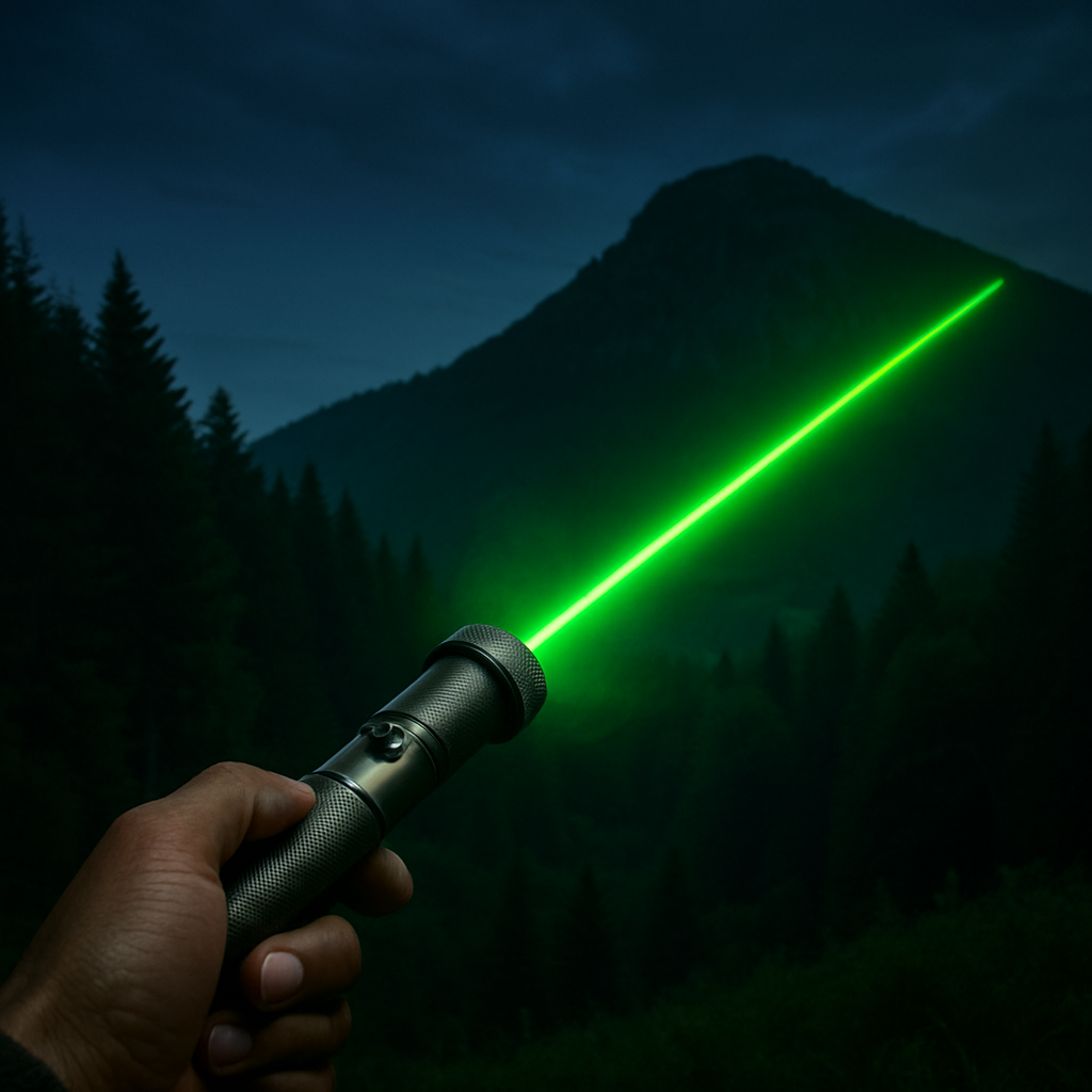 Laserosoitin-taskulamppu säädettävällä tarkennuksella, USB-ladattava, 10 000 metrin kantama