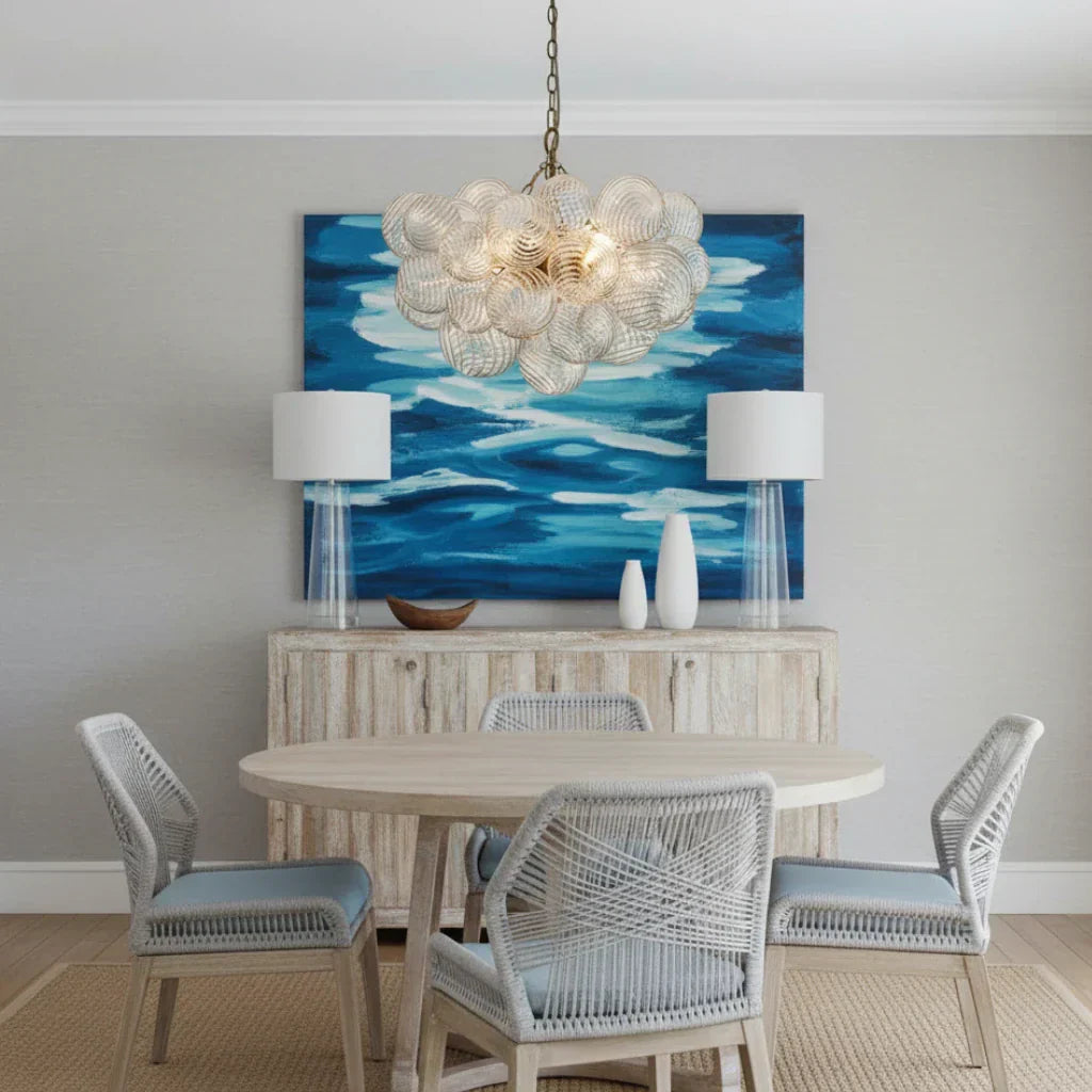 Lampadario a Bolle con Vetro Trasparente Elegante e Righe