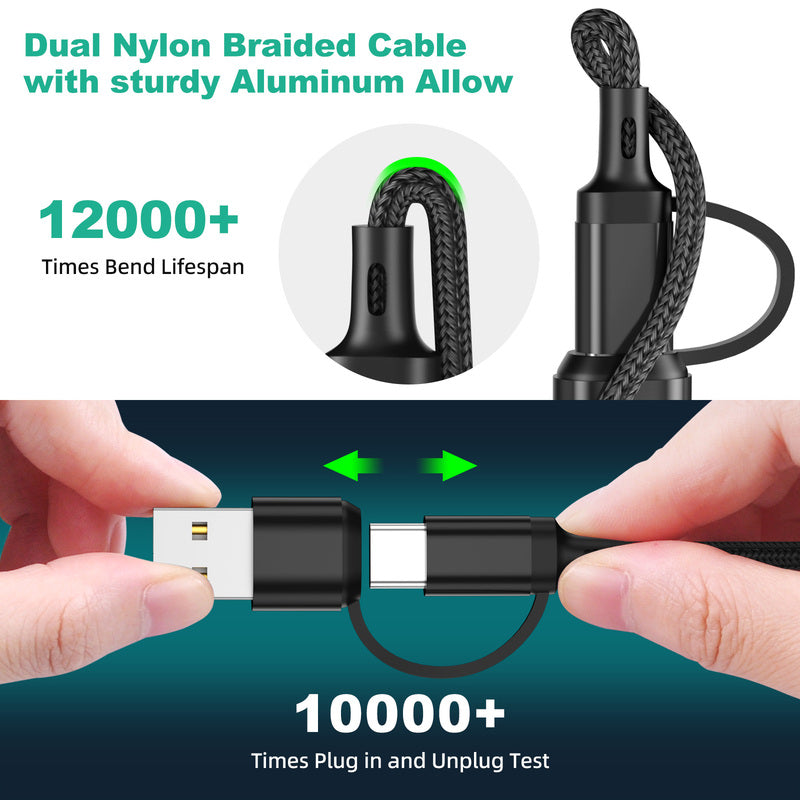 3-in-1 USB Multi Connector Charging Cable Type-C Micro USB 6A Fast Charging for Smartphones