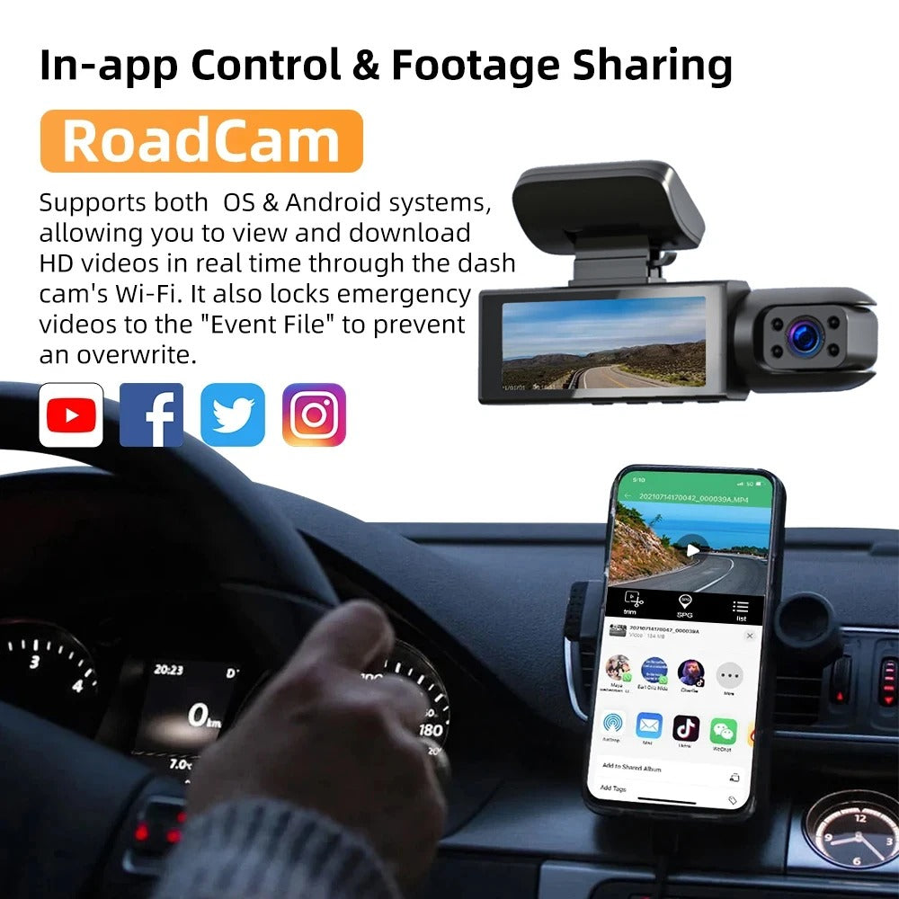 1080P WiFi Dual Dash Cam With Front and Interior IR Night Vision and Loop Recording | Fervei