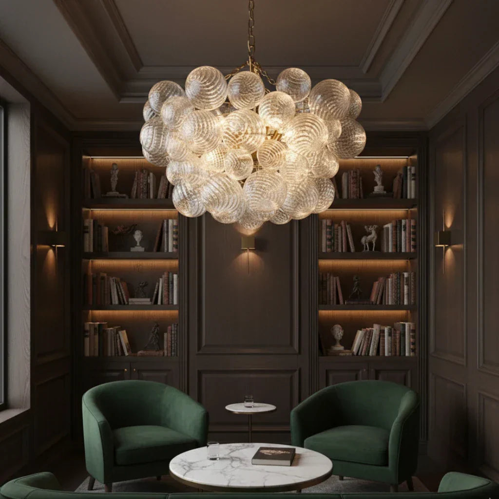 Lampadario a Bolle con Vetro Trasparente Elegante e Righe