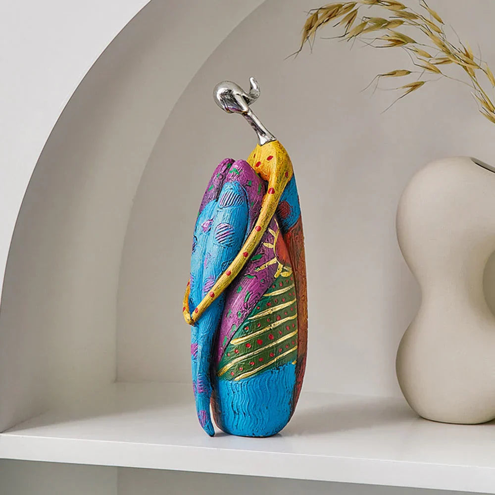 Colorful Handmade Resin Sculpture Of A Feminine Figure In Abstract Living Room Decor