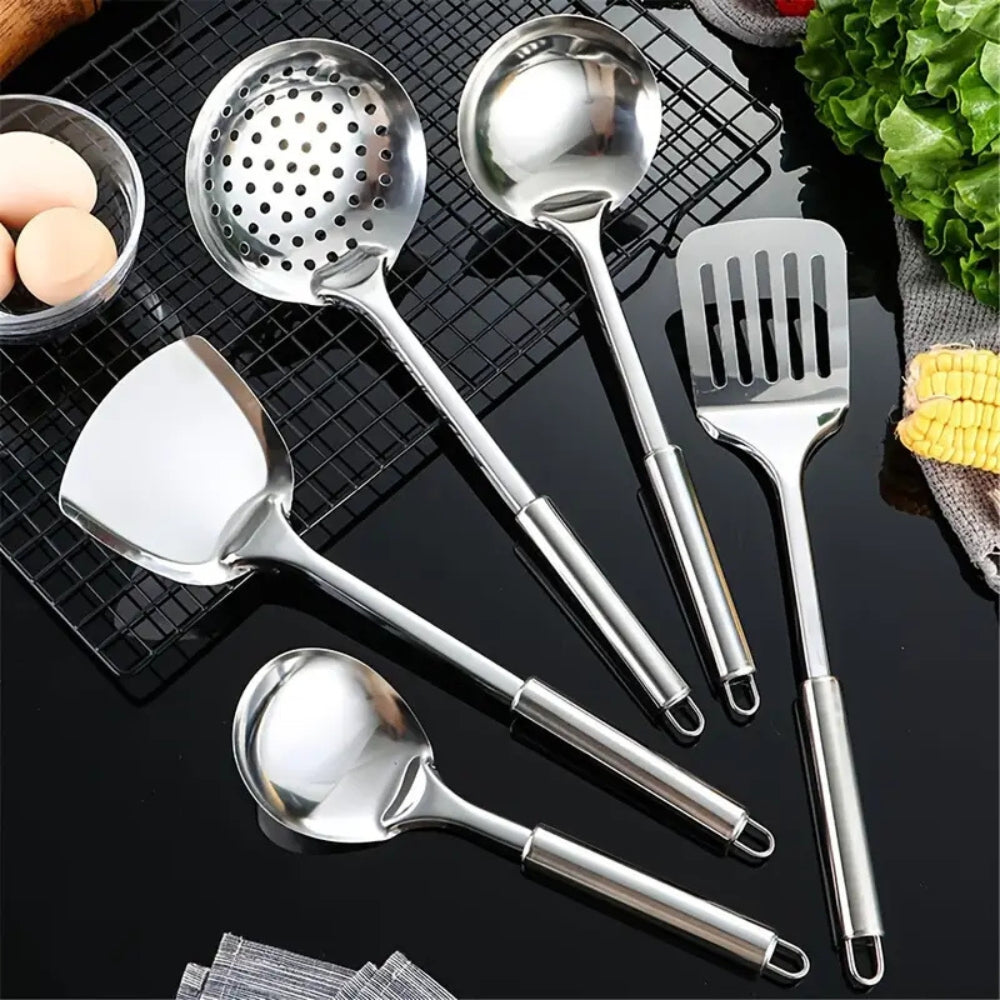 Set med köksredskap i rostfritt stål med ergonomiska handtag, 5 delar