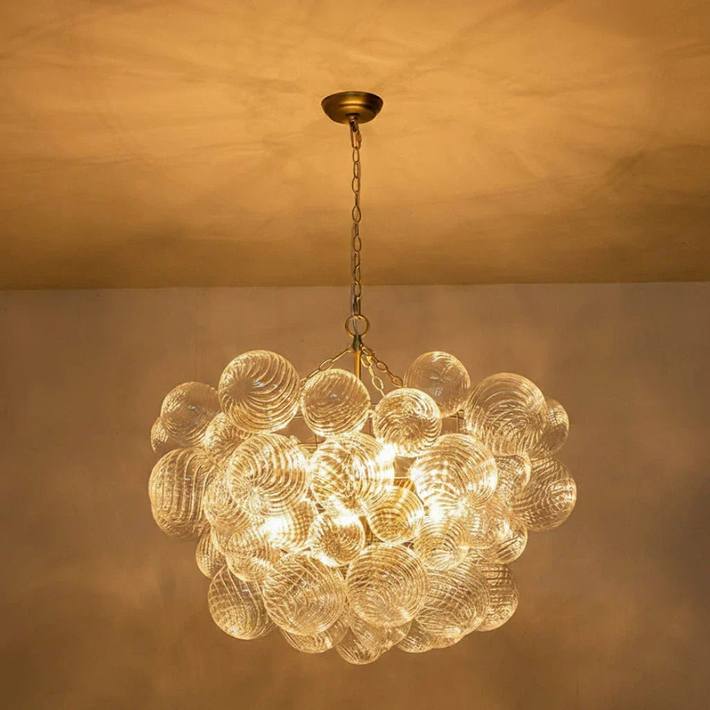 Lampadario a Bolle con Vetro Trasparente Elegante e Righe