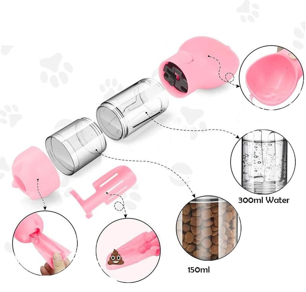 TrailPaw Bottle Portable 2In1 Dog Drinking And Feeding Bottle With Waste Bag Holder