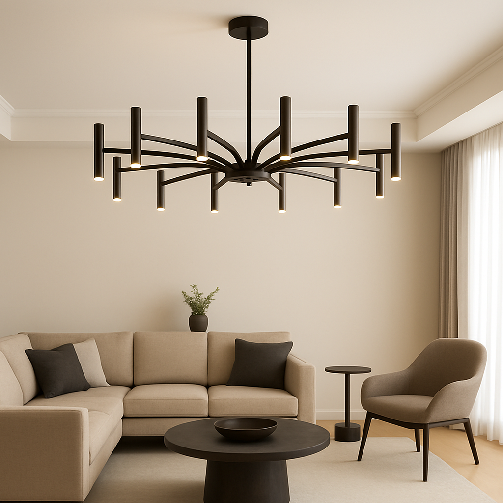 12-armet moderne lysekrone Ø100 cm sort smedejern soveværelse stue moderne LED loftslampe designerbelysning