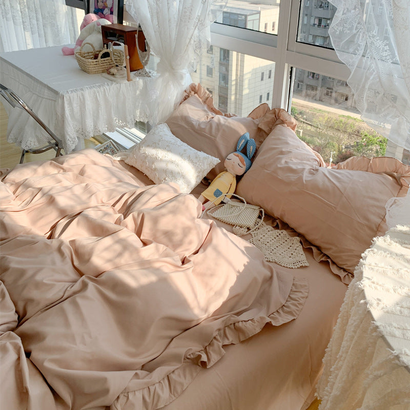 Candy Colored Bedsheet Set With Elegant Ruffle Trim For Your Bedroom