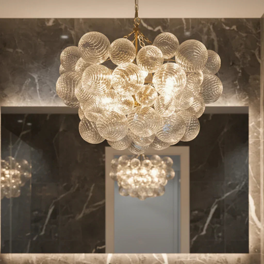Lampadario a Bolle con Vetro Trasparente Elegante e Righe