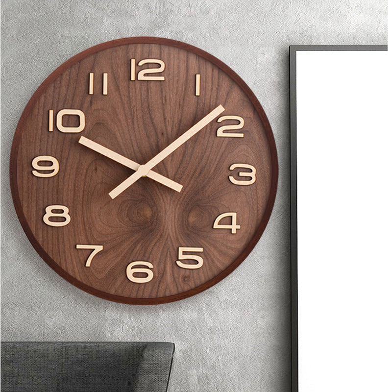 Horloge à piles en bois de noyer véritable pour salon