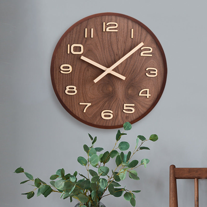 Horloge à piles en bois de noyer véritable pour salon