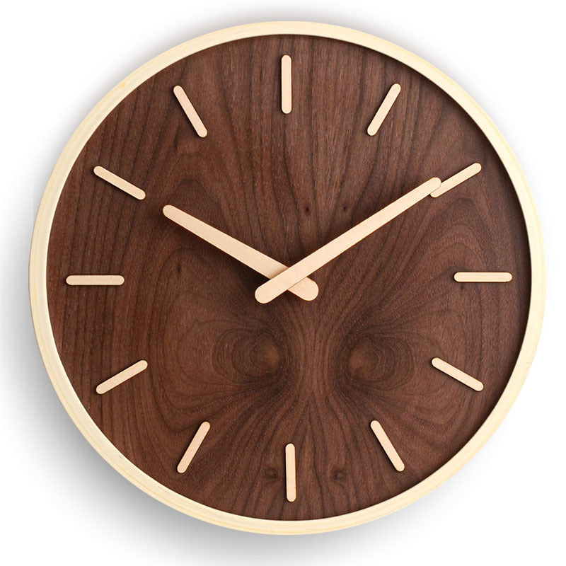 Horloge à piles en bois de noyer véritable pour salon