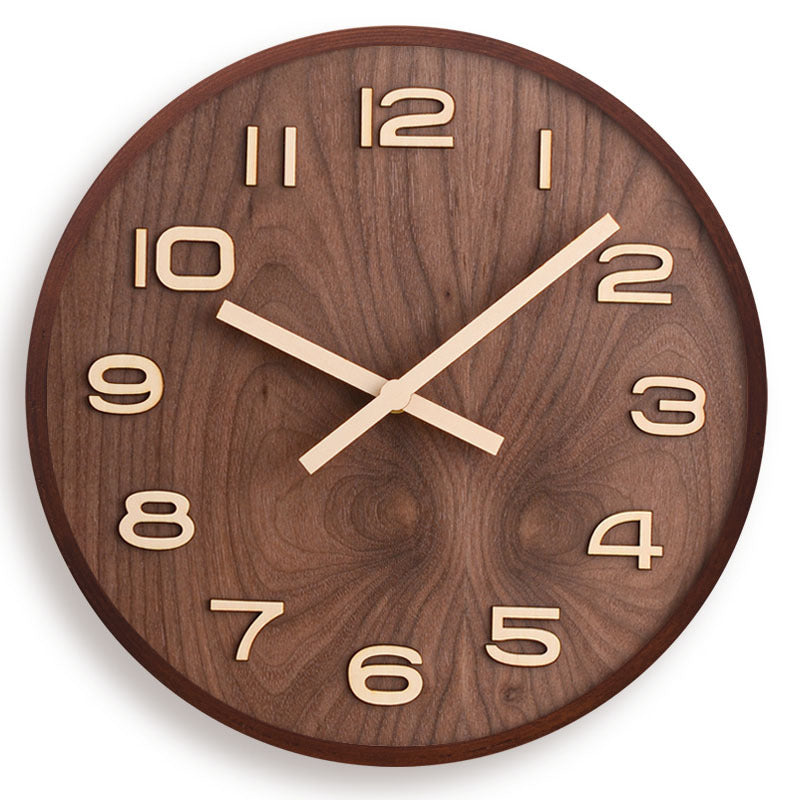Horloge à piles en bois de noyer véritable pour salon