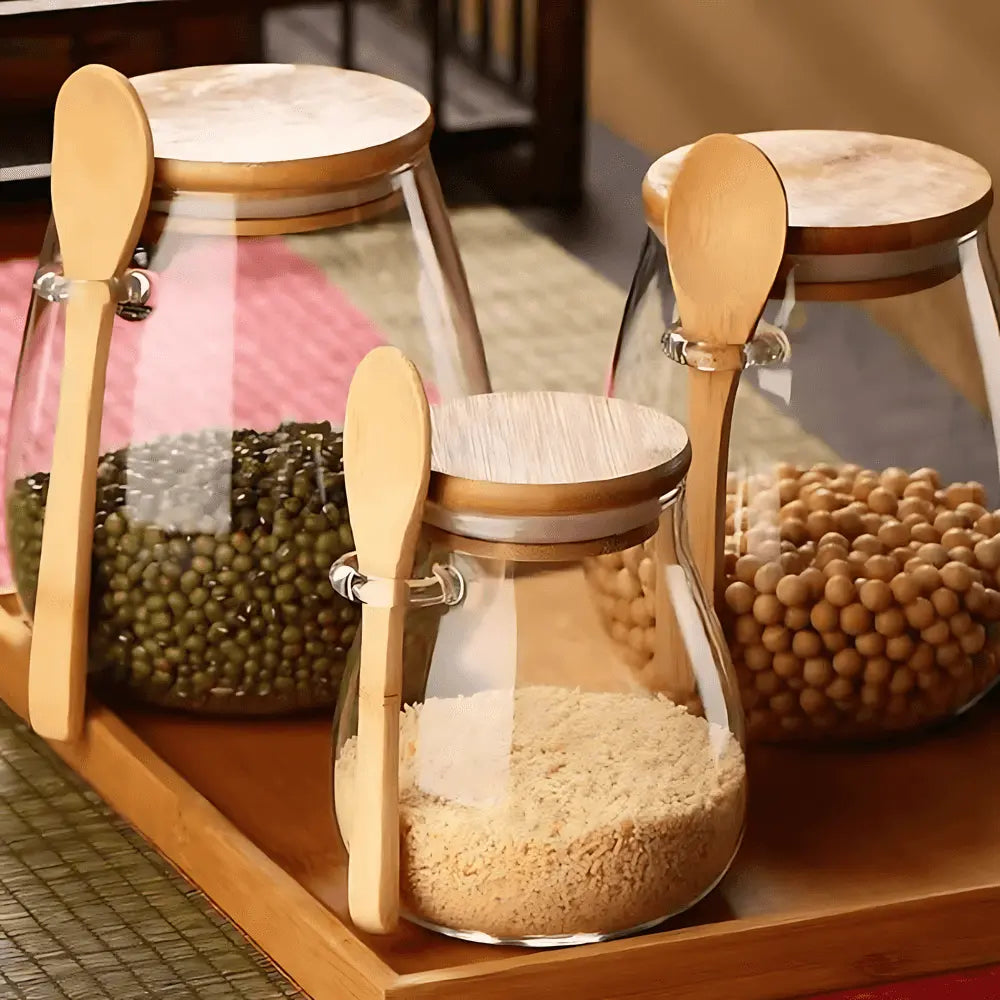 Airtight Glass Storage Jar With Bamboo Lid For Coffee, Tea, And Grains