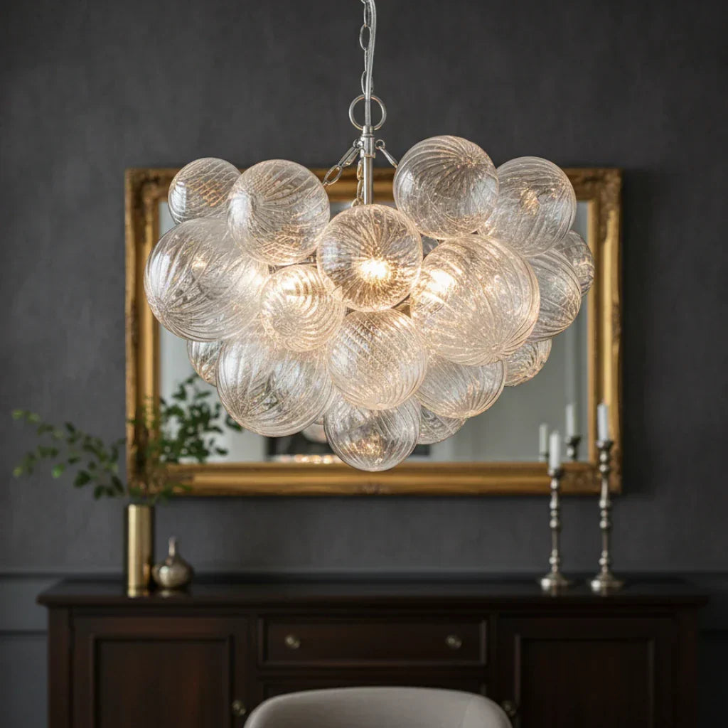 Bubble Chandelier Fixture With Elegant Clear Ribbed Glass
