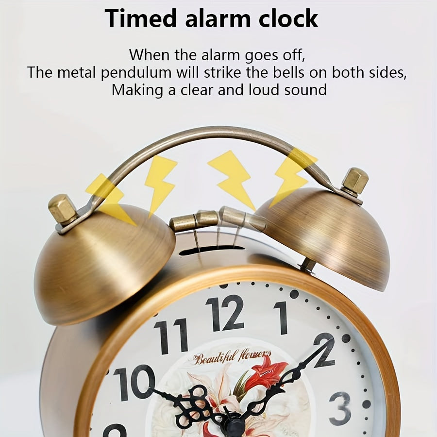 Scandinavian vintage luminous twin bell alarm clock with classic metal design