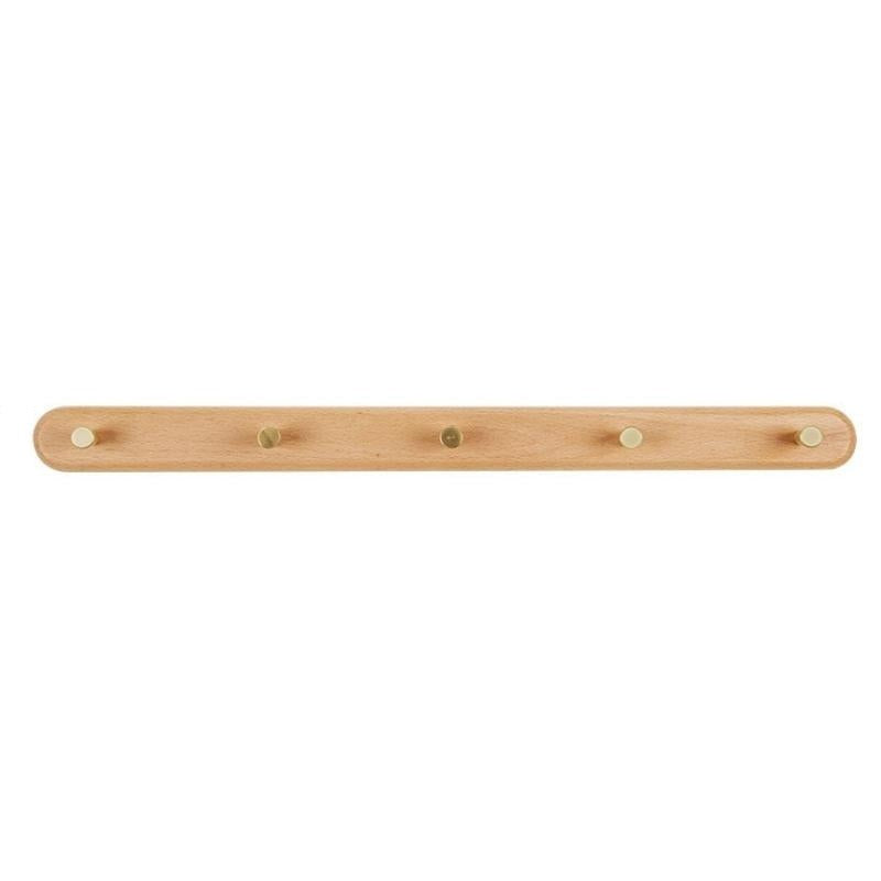 Nordic Wall Hooks Rack Set With Natural Wood And Brass Finish