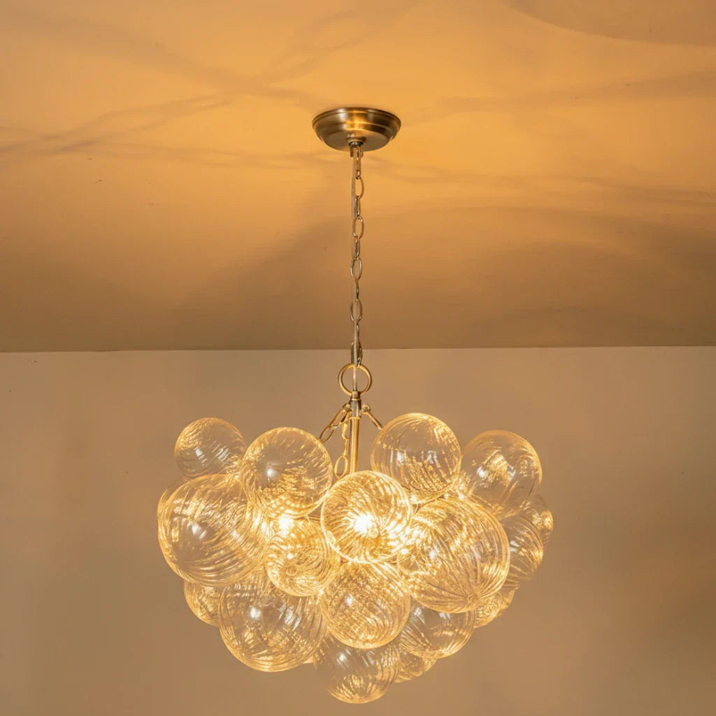 Lampadario a Bolle con Vetro Trasparente Elegante e Righe