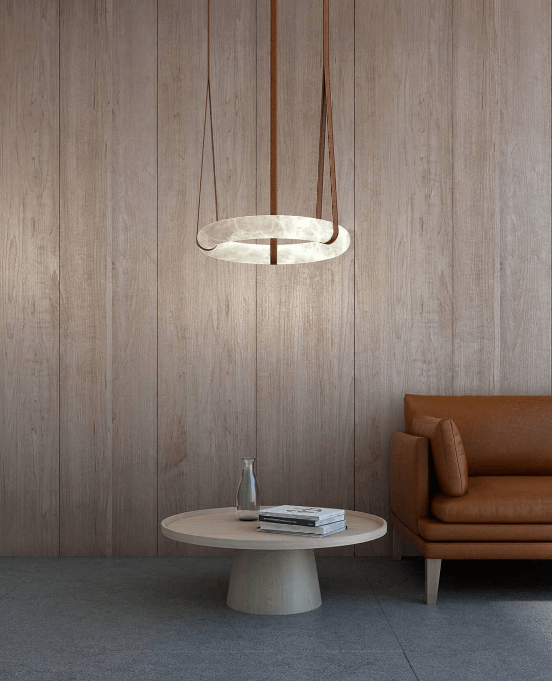 Alabaster-Ring-Hängeleuchte mit LED, Naturstein in Braun bis Gold, 3000K–6000K