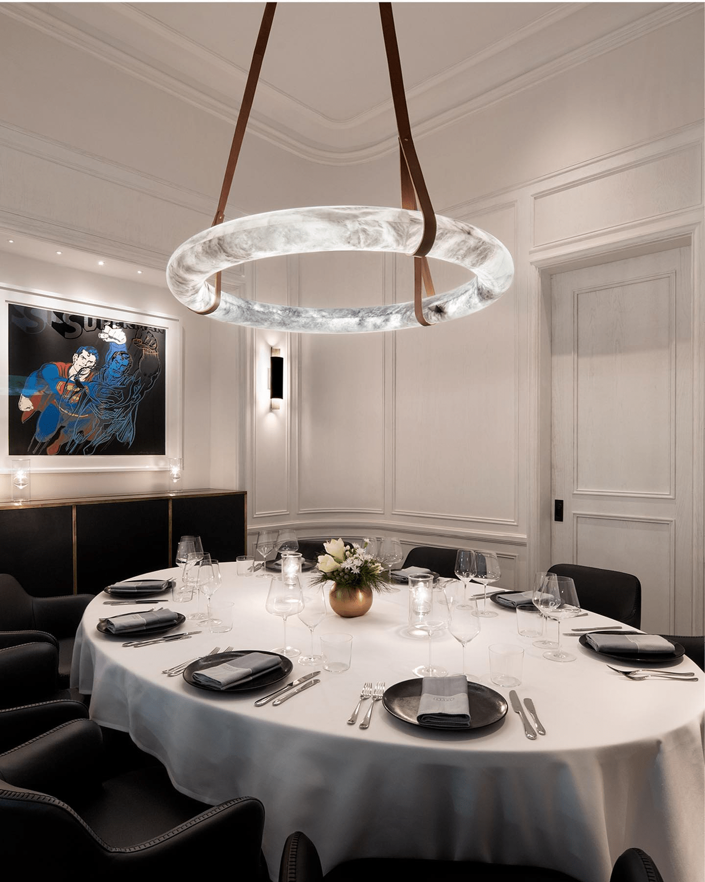 Alabaster-Ring-Hängeleuchte mit LED, Naturstein in Braun bis Gold, 3000K–6000K