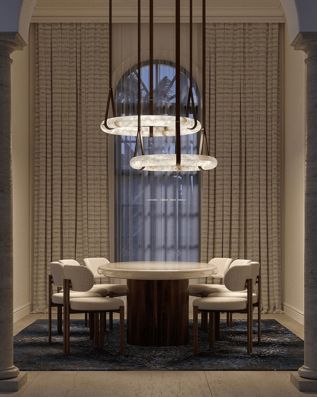 Alabaster-Ring-Hängeleuchte mit LED, Naturstein in Braun bis Gold, 3000K–6000K