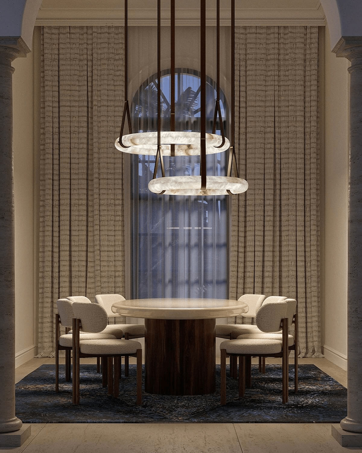 Alabaster-Ring-Hängeleuchte mit LED, Naturstein in Braun bis Gold, 3000K–6000K