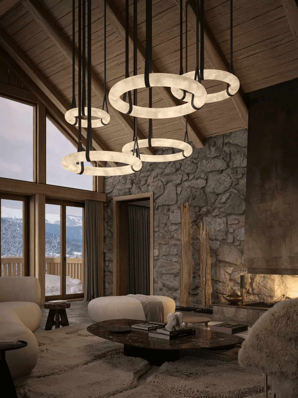 Alabaster-Ring-Hängeleuchte mit LED, Naturstein in Braun bis Gold, 3000K–6000K