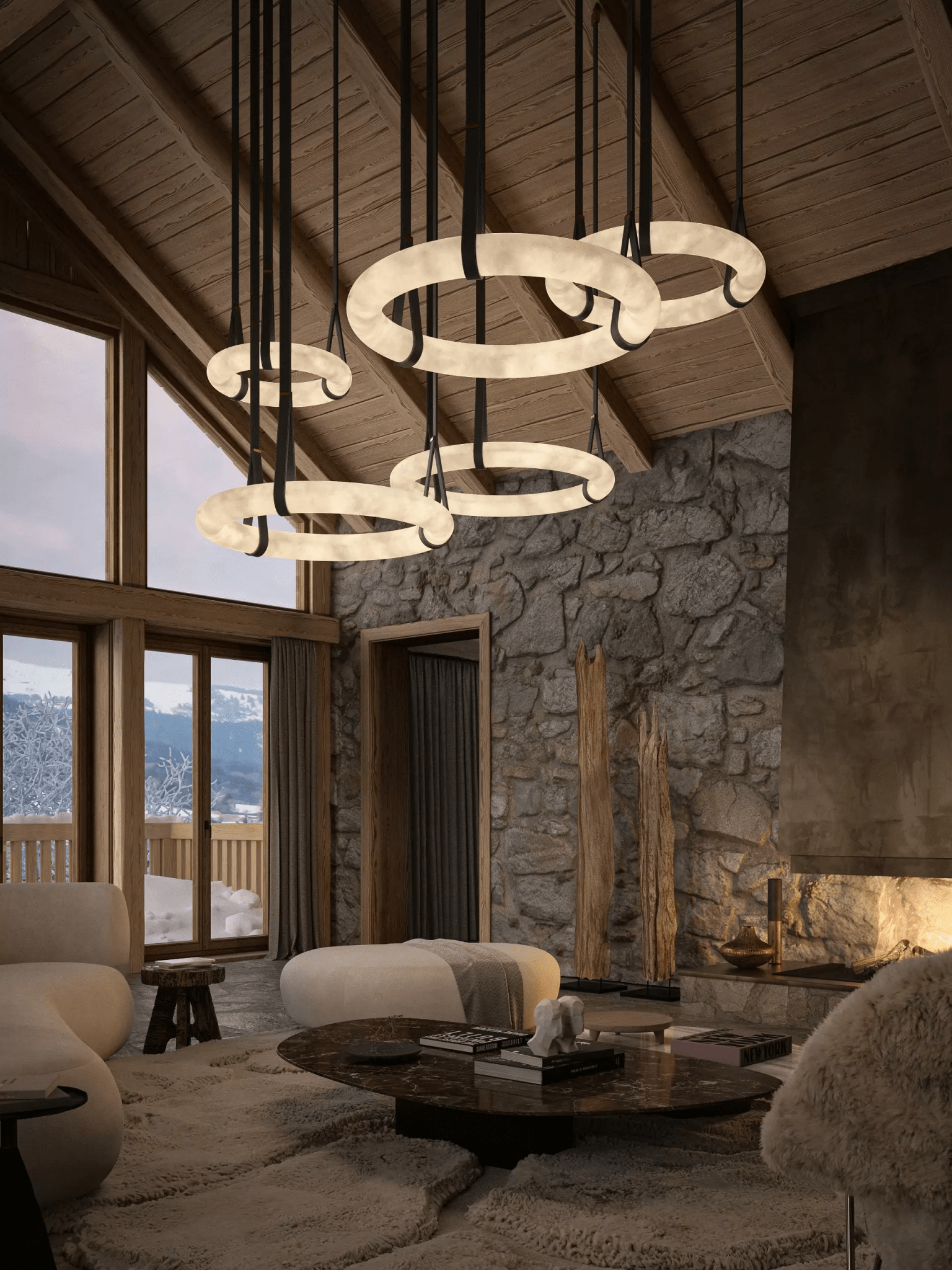 Alabaster-Ring-Hängeleuchte mit LED, Naturstein in Braun bis Gold, 3000K–6000K