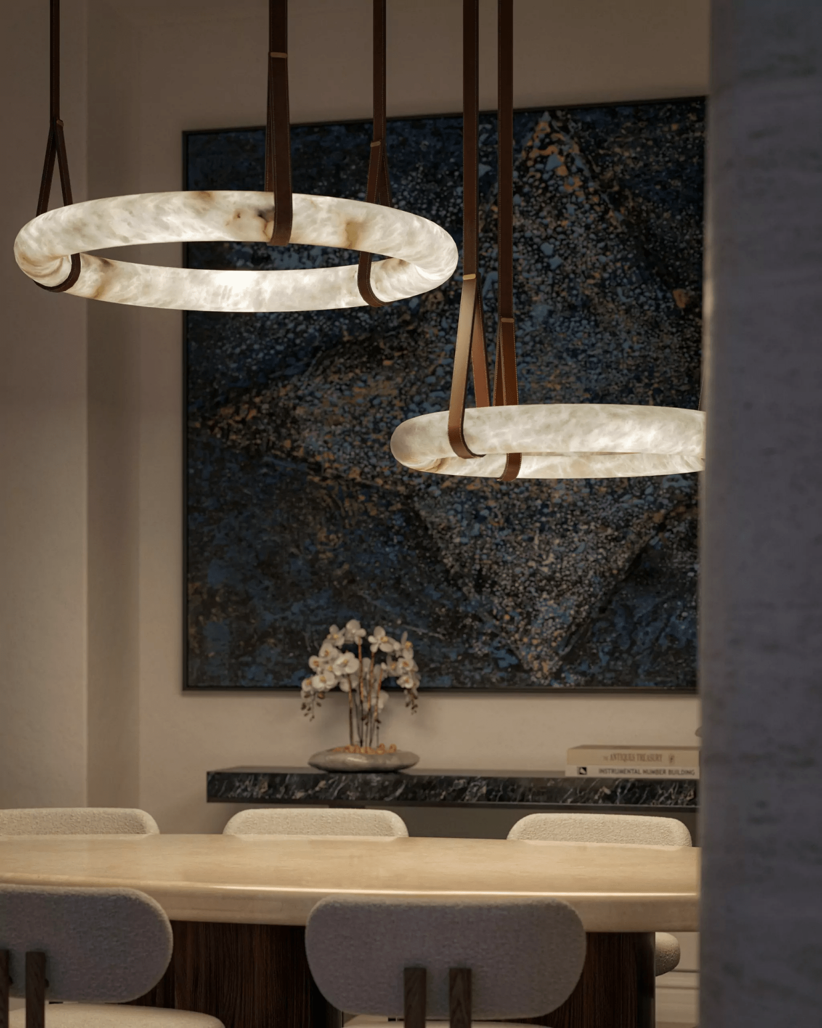 Alabaster-Ring-Hängeleuchte mit LED, Naturstein in Braun bis Gold, 3000K–6000K