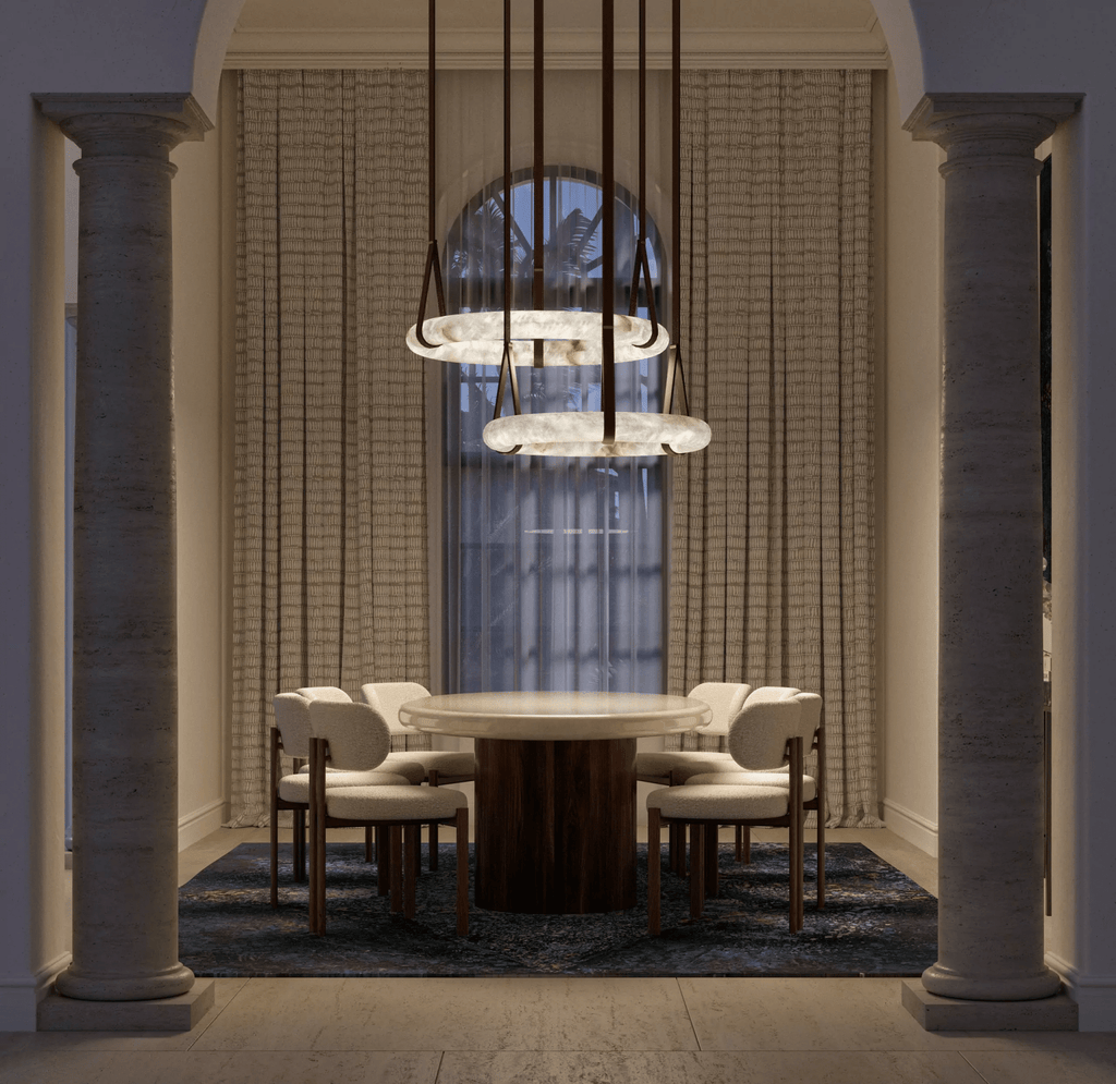 Alabaster-Ring-Hängeleuchte mit LED, Naturstein in Braun bis Gold, 3000K–6000K