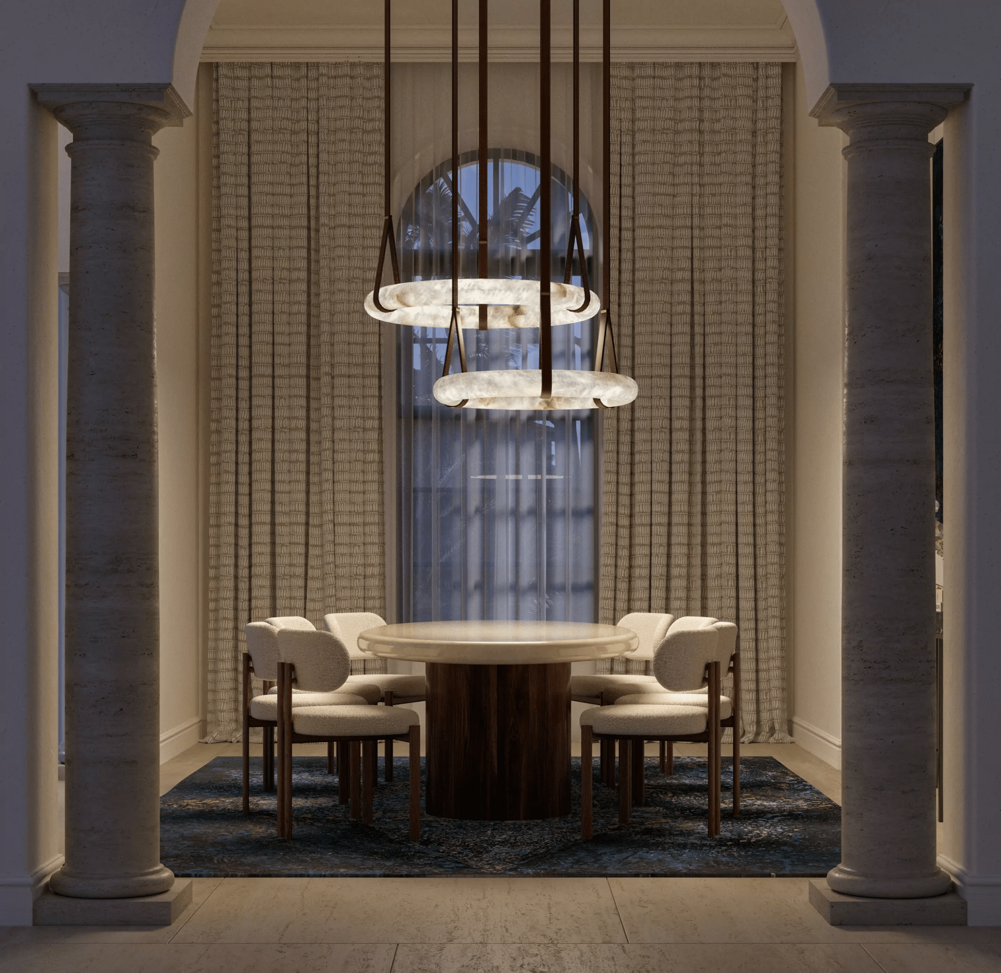Alabaster-Ring-Hängeleuchte mit LED, Naturstein in Braun bis Gold, 3000K–6000K