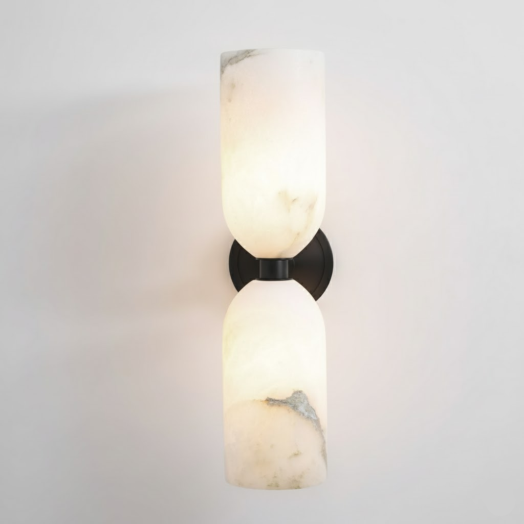 Alabástrom fali lámpa rézszínű kivitelben, kettős korongokkal és központi fém csillaggal