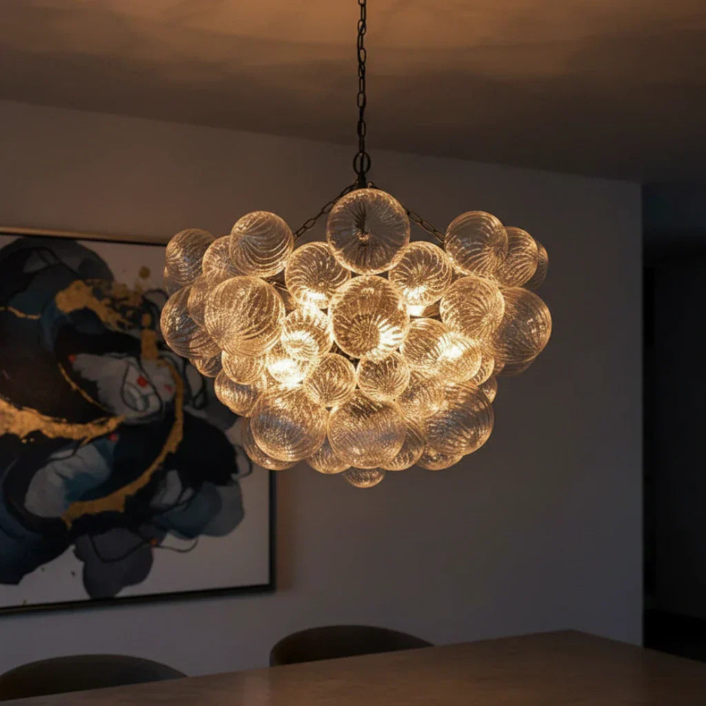 Lampadario a Bolle con Vetro Trasparente Elegante e Righe
