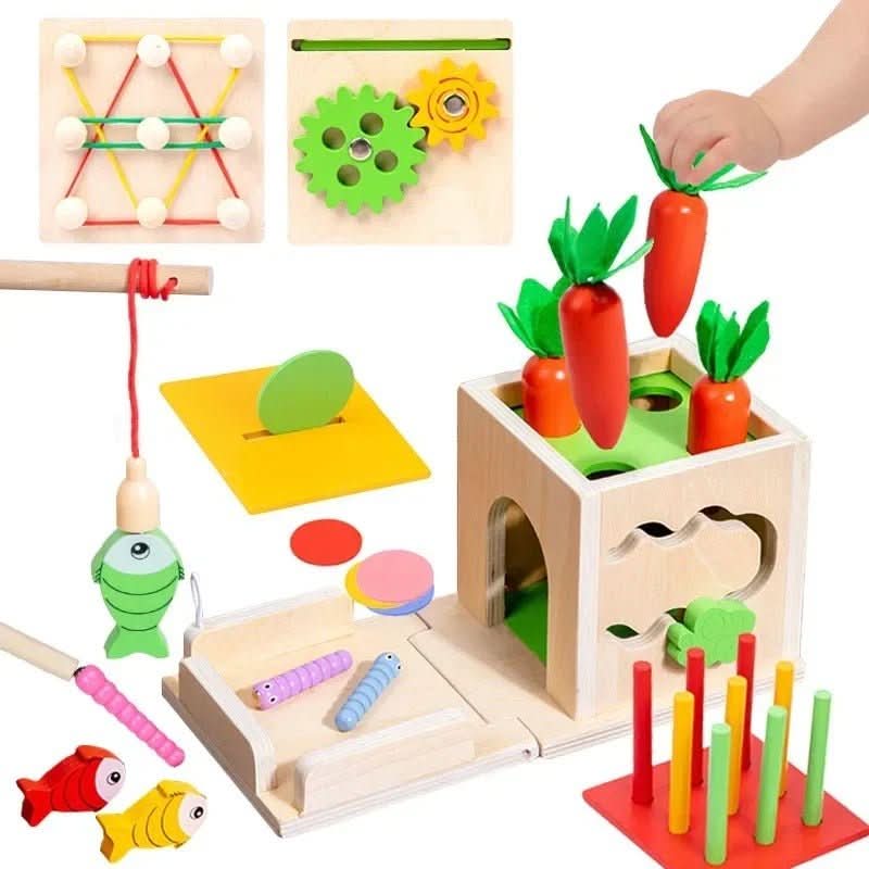 CurioCube Montessori Toy Box With Eight Learning Activities For Babies