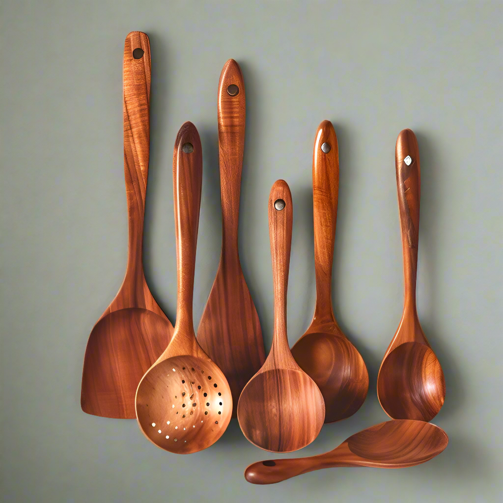 Teak Utensil Set For Everyday Cooking And Kitchen Tasks