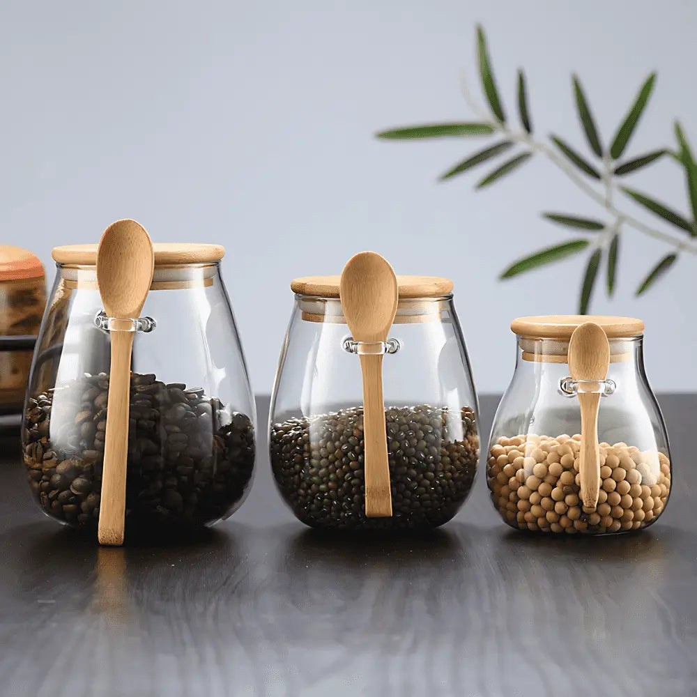Airtight Glass Storage Jar With Bamboo Lid For Coffee, Tea, And Grains