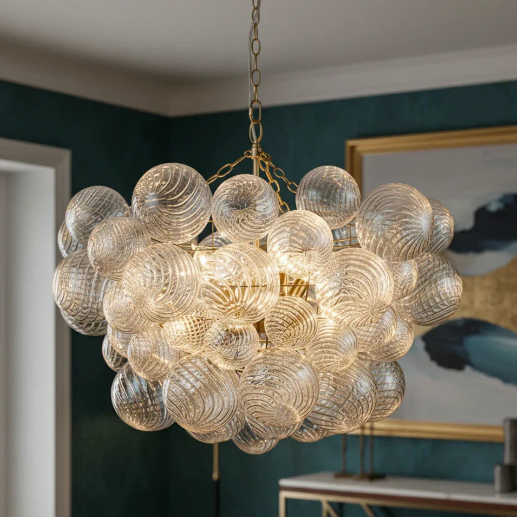 Bubble Chandelier Fixture With Elegant Clear Ribbed Glass