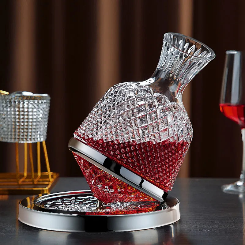 Elegant 360-Degree Rotation Crystal Glass Wine Decanter For Fine Serving